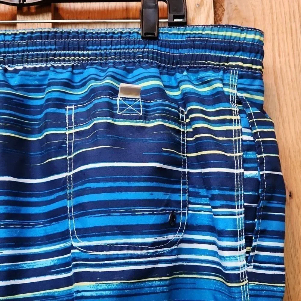 CARIBBEAN JOE Swim Trunks Shorts, Beachwear Drawstring, XXL, Blue & White